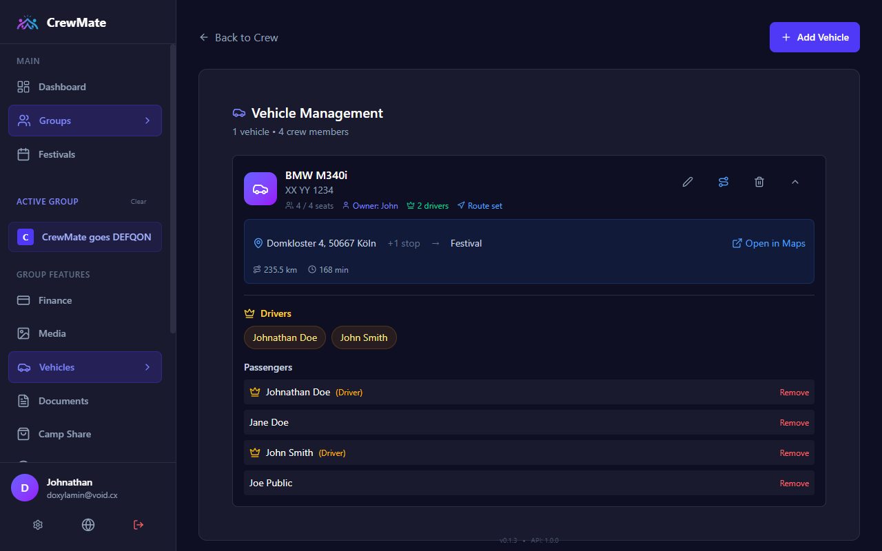 Vehicle Planning - Admin View